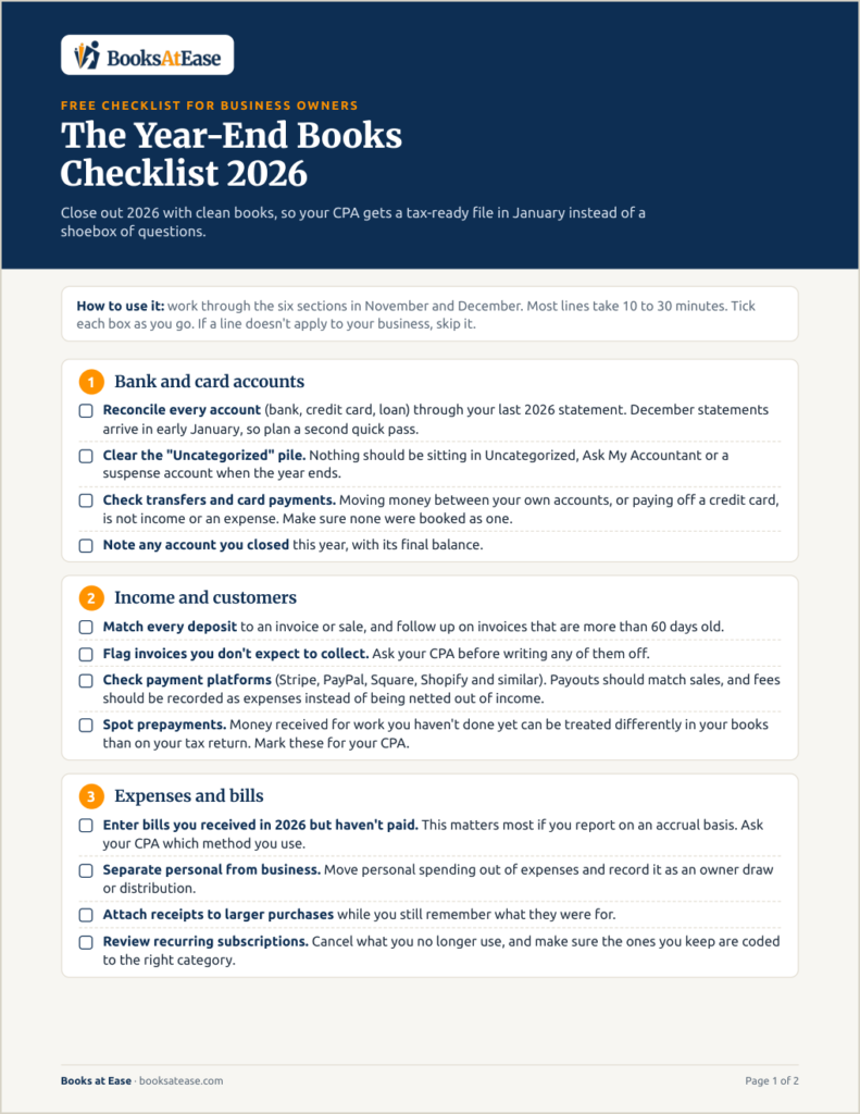 Page one of the Year-End Books Checklist 2026 by Books at Ease